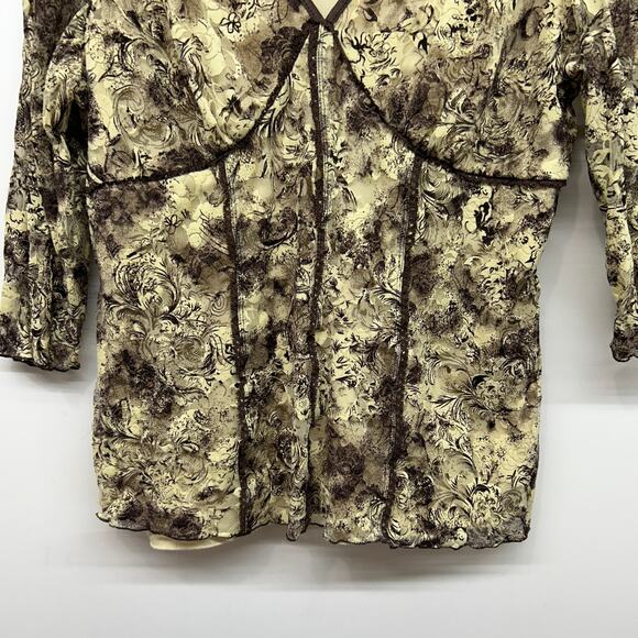 Vintage Y2K 2000s CATO Lace Seamed Top Plus Size 14/16W Brown Cream Neutral - Picture 5 of 7